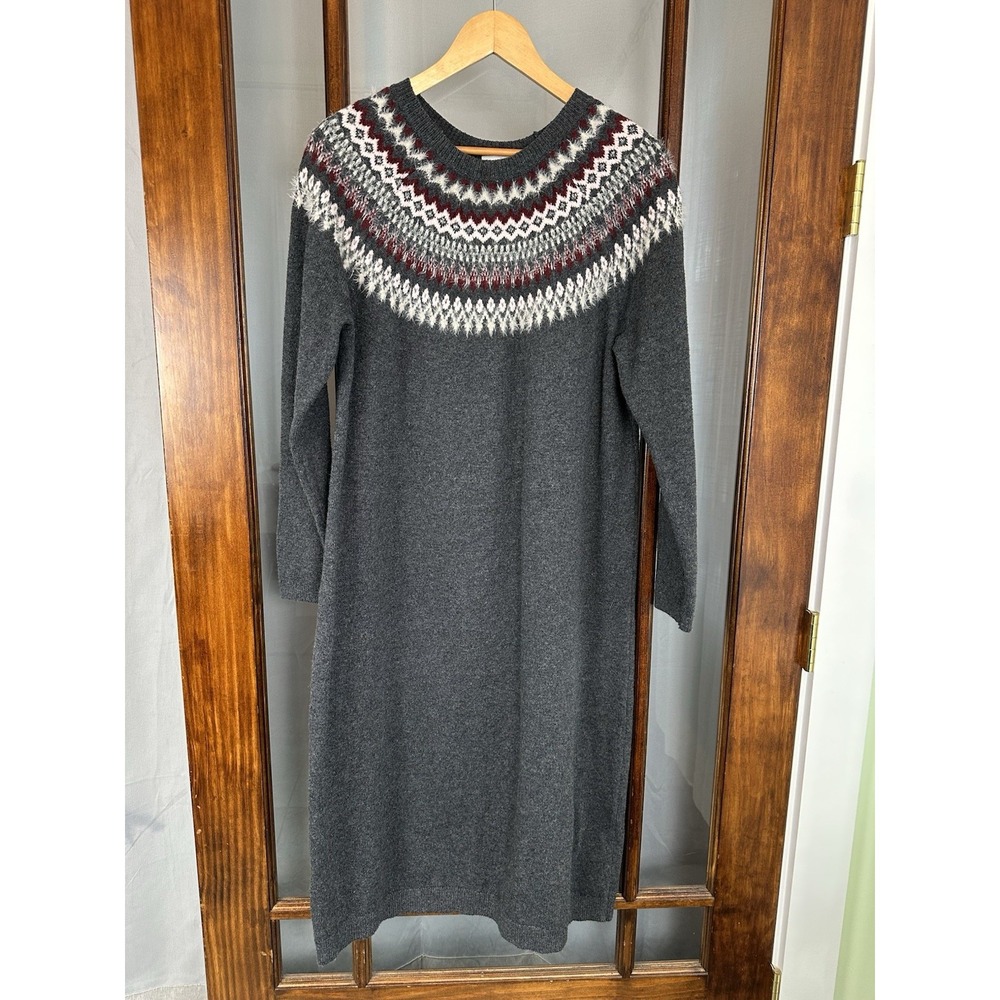 J Jill Sweater Dress Womens Size Large Fair Isle Nordic Knit Long Sleeve Gray